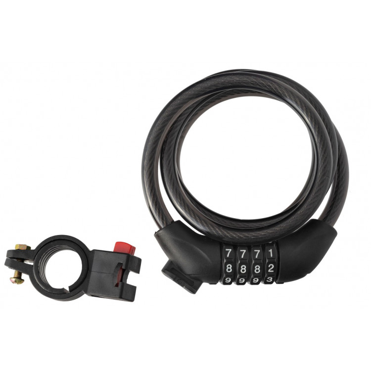 Zámok na bicykel - Špirálový Uzáver S Kódom 10x1200mm, Čierna+ Madlo